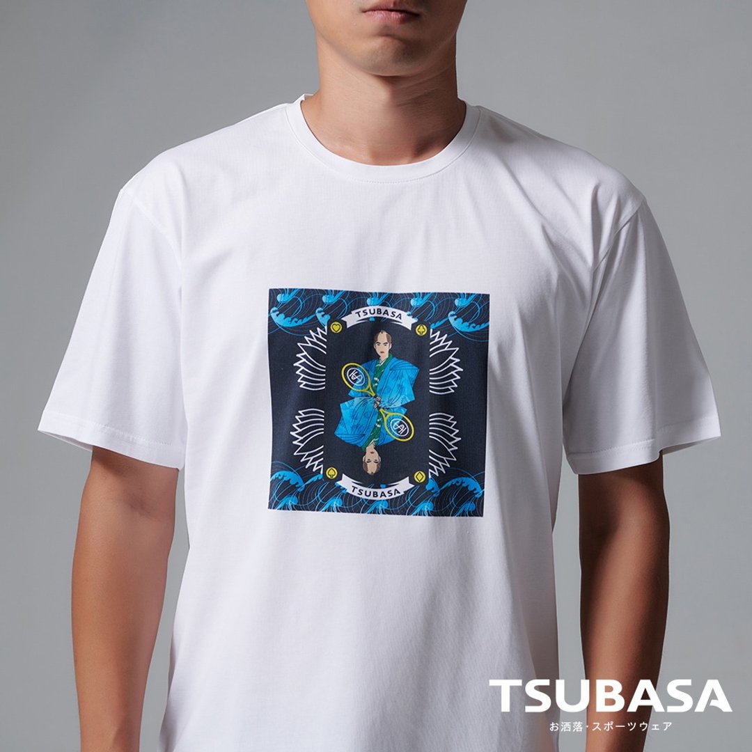 YAMATO联名款 圆领白T-shirt  男武士与网球拍图案 情侣装 短袖 - 男装上衣/T 恤 - 棉 白色