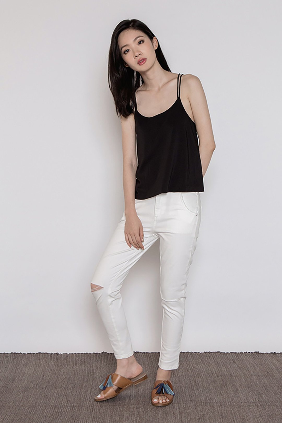 独立女声破膝牛仔裤 Indie Girl  Knee Slit Skinny Jeans - 女装长裤 - 其他人造纤维 白色