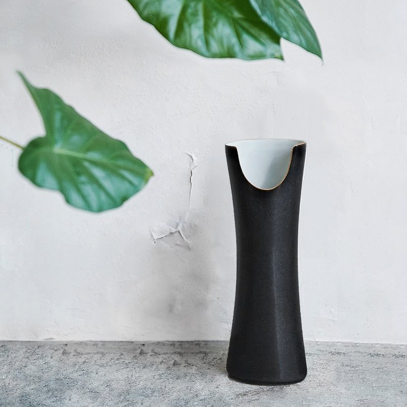 【3,co】管状花器 E - 日本黑(白色内层) - 植栽/盆栽 - 瓷 黑色