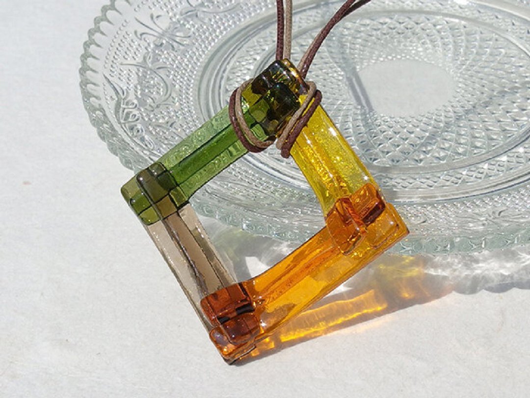 Large autumn-colored laminated glass (Irogasane [Large] [Autumn]) Necklace [Made to order] - 项链 - 玻璃 橘色