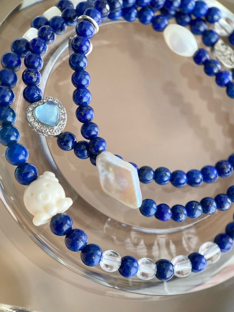 深海奇遇 章鱼泡泡舞会 - 青金石 猛犸象牙章鱼 珍珠 海蓝宝 - 手链/手环 - 半宝石 