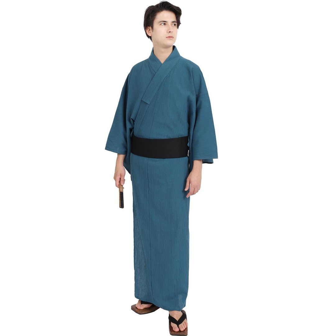 日本 和服 男 杨柳 浴衣 腰封 2 件 套组 M-5L 蓝 z38-02 - 其他 - 棉．麻 蓝色