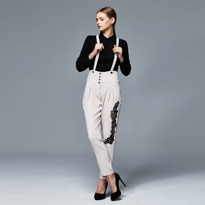 粉色可拆式吊带裤 - 女装长裤 - 聚酯纤维 粉红色