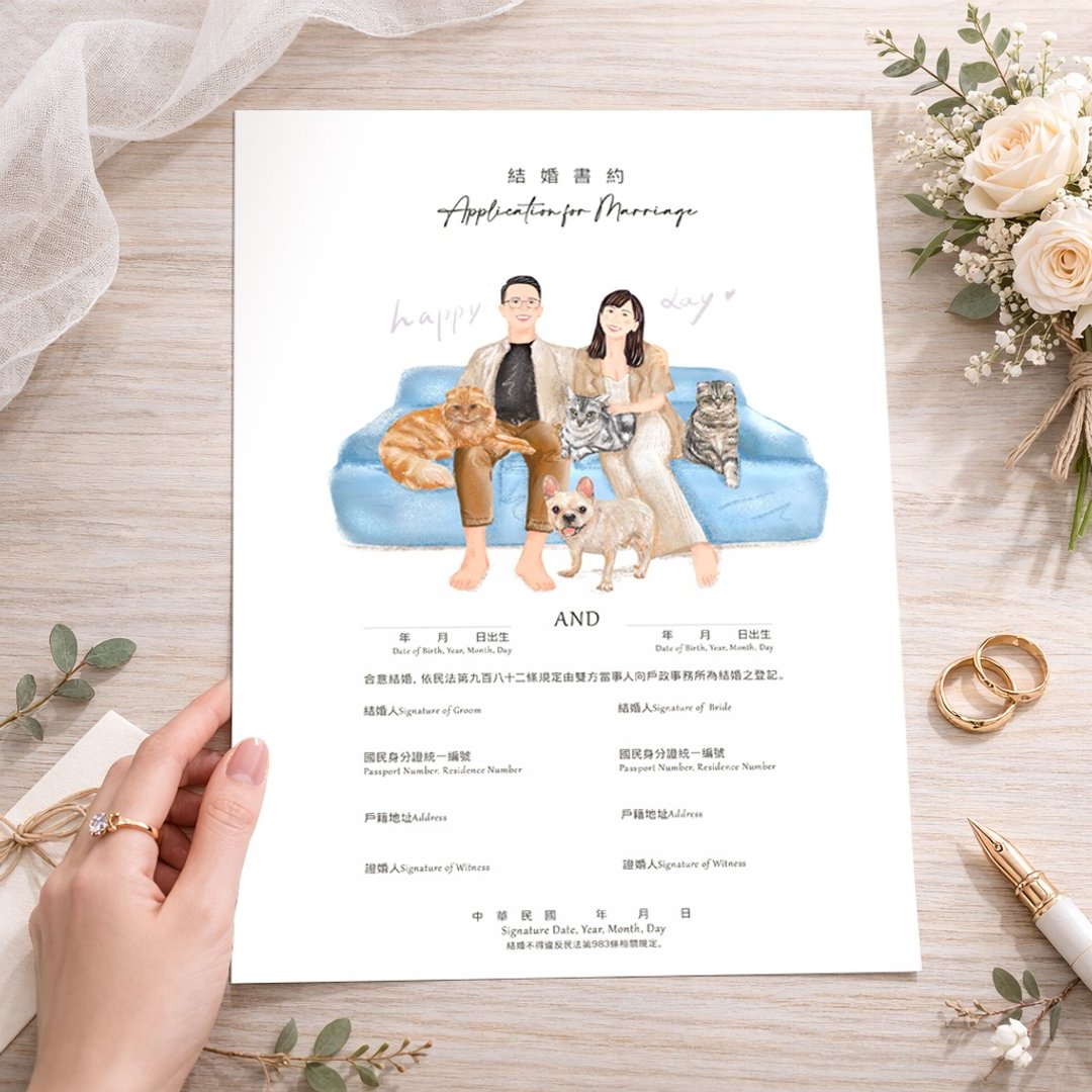 【结婚书约套组】定制画像 似颜绘 结婚插画 | 追IG送手机壁纸 - 婚礼誓言书 - 纸 多色