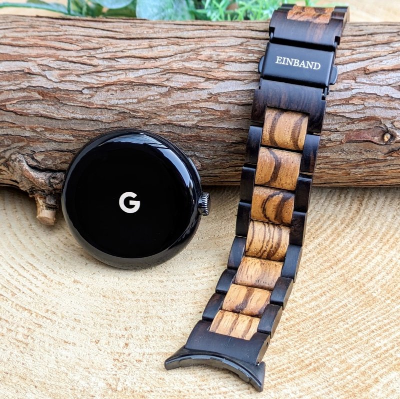 【木制表带】EINBAND Google Pixel Watch 天然木质表带【黑檀木 x 斑马木】 - 女表 - 木头 咖啡色