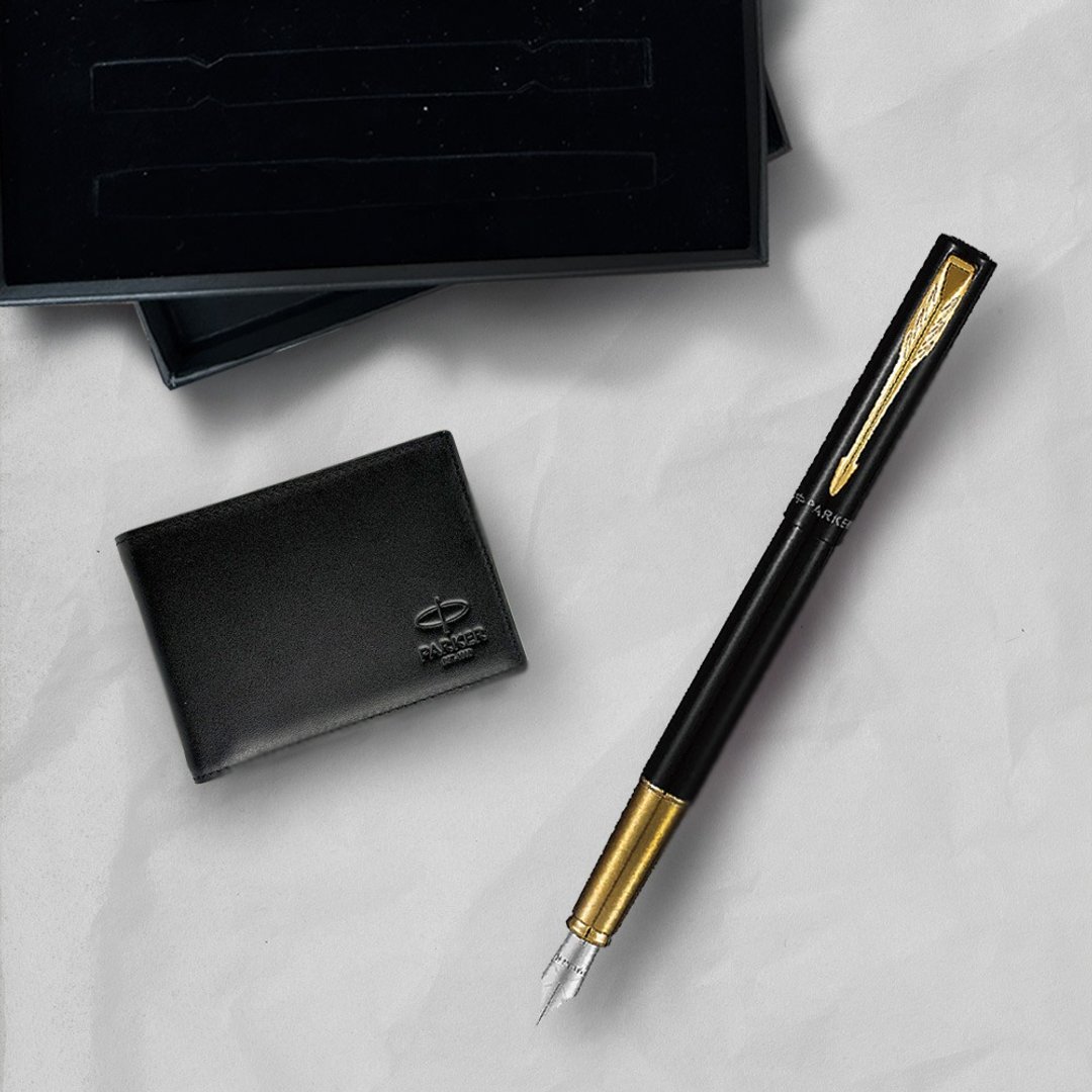Parker 派克 威雅XL幻影黑金夹钢笔(限定版)  牛皮短夹礼盒 - 钢笔 - 其他金属 黑色