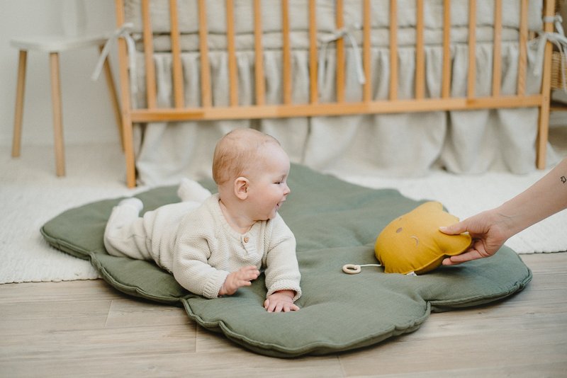 Linen Cloud Padded Baby Play Mat - Olive green Baby Exercise Mat - 爬行垫/游戏垫 - 亚麻 绿色