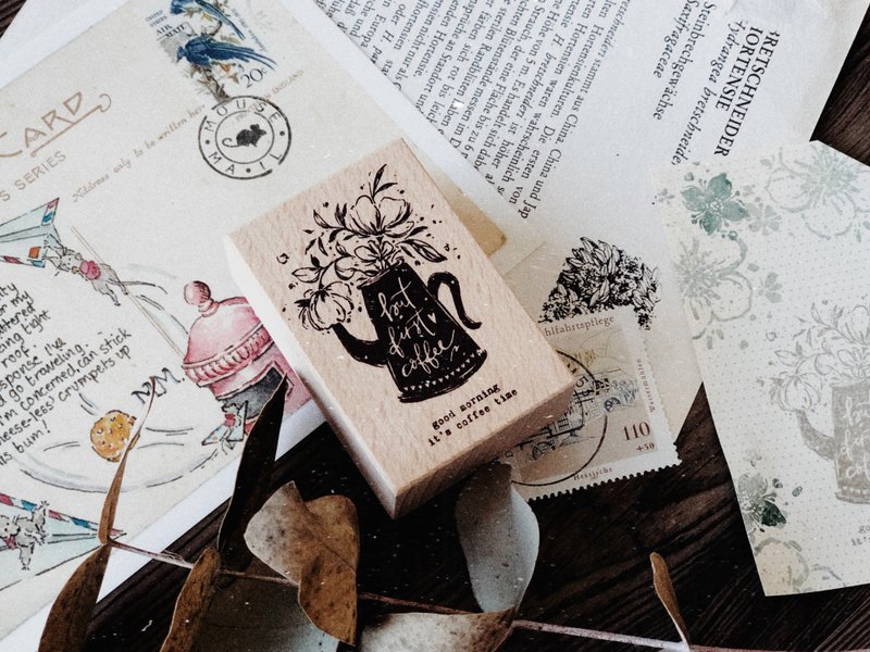 花草印章系列 - But First Coffee - 印章/印台 - 木头 咖啡色