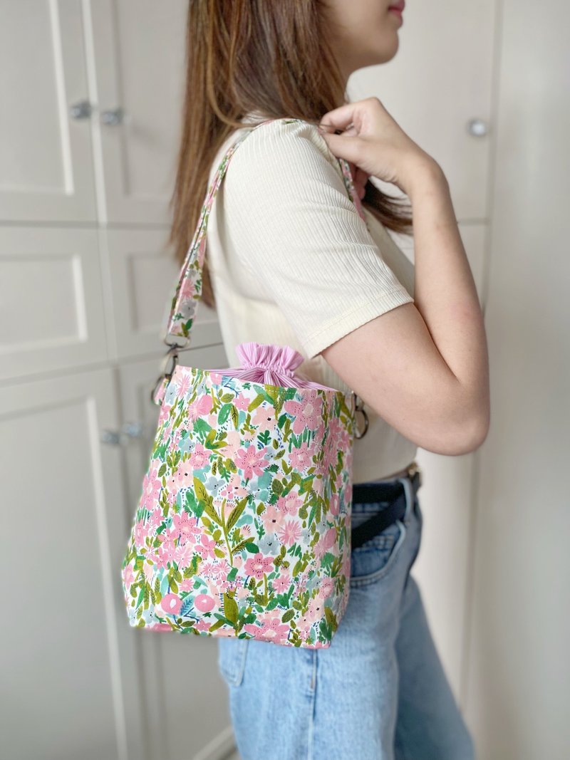 束口水桶袋 - 侧背包/斜挎包 - 棉．麻 粉红色