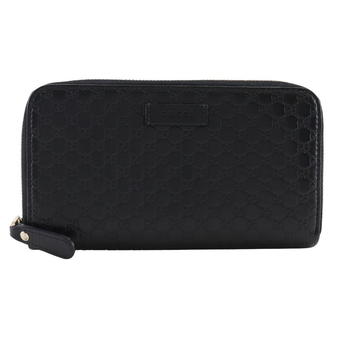 【日本直送】经典设计 GUCCI 拉链长夹 GG Micro Outlet 449391 压纹皮革 黑色 中性【二手】 - 皮夹/钱包 - 真皮 黑色