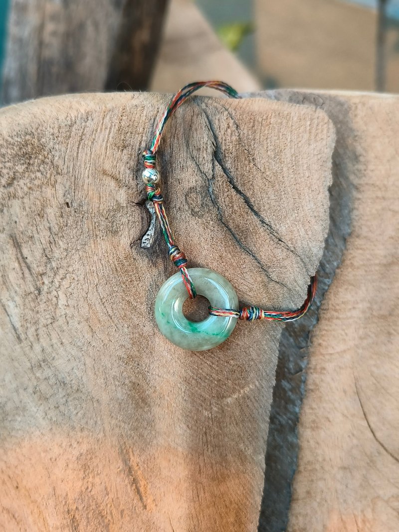 天然缅甸平安扣翡翠 皇加绿 五色手绳2410401 - 手链/手环 - 宝石 绿色