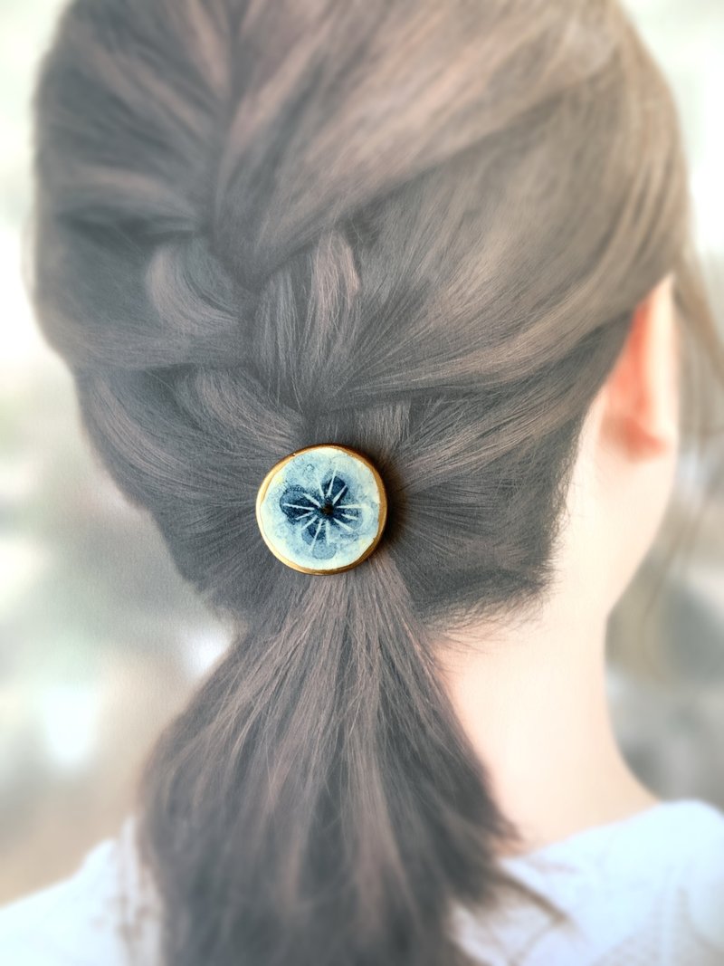 花朵 陶器 金继 线条 发饰 发圈 马尾扣 胸针 发饰 花朵 金色 金 蓝色 黄色 淡色 白色 - 发饰 - 陶 蓝色