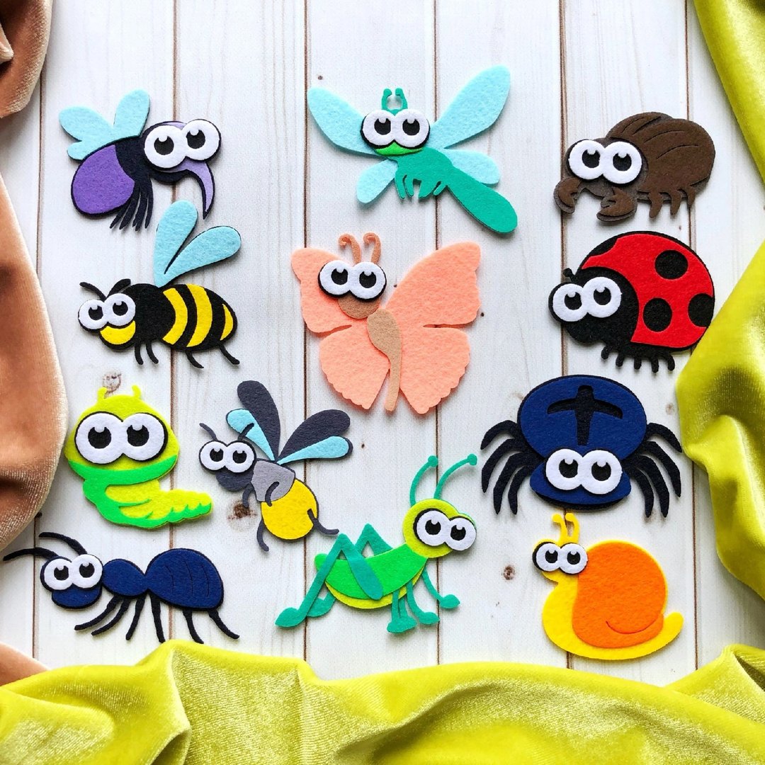 INSECTS, Laser cut parts, Felt board  ornament pattern, MONTESSORI TOYS - 玩具/玩偶 - 羊毛 多色