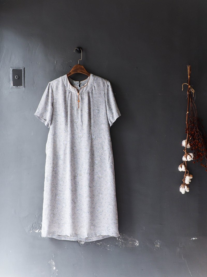 河水山 - 长野灰蓝色典雅气质少女 古董连身纺类纱质长裙洋装 oversize vintage dress - 洋装/连衣裙 - 聚酯纤维 蓝色