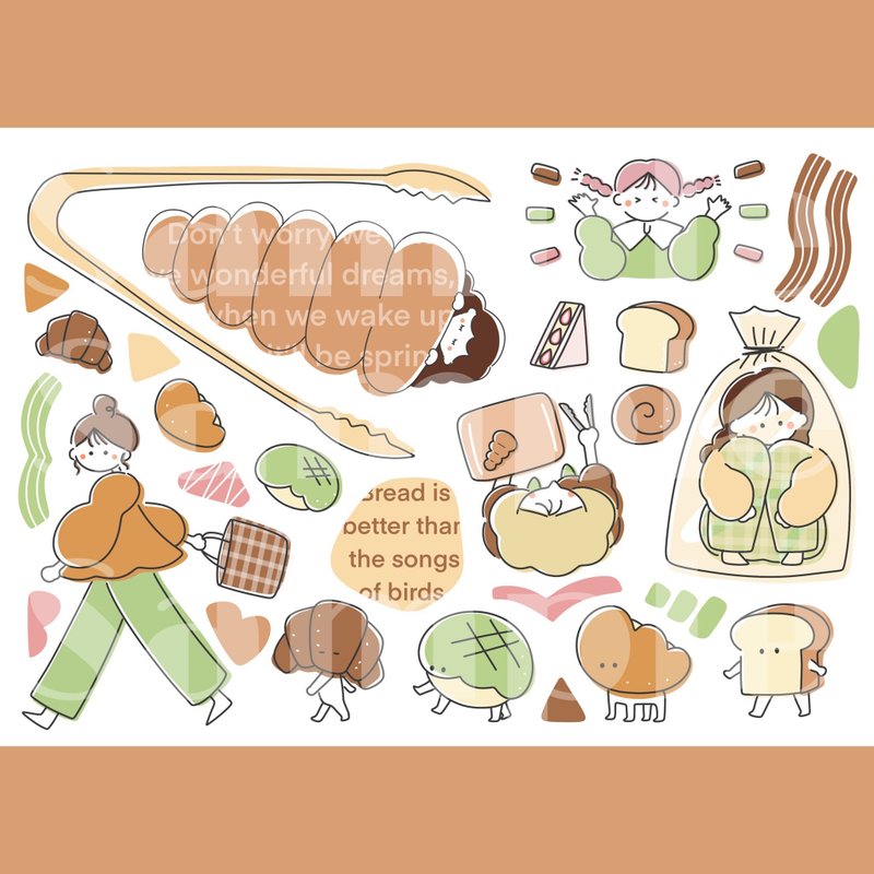 Howahowachan 面包店 - 贴纸 - 纸 橘色