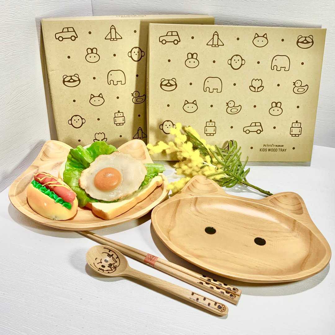 猫木碟筷子勺子Set - 盘子/餐盘/盘架 - 木头 咖啡色