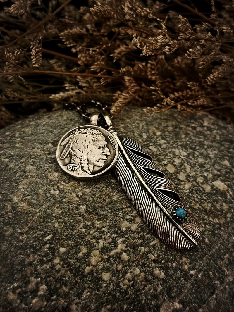 【图腾系列】大羽毛  Silver 925/银/坠饰/单坠/松石/经典 - 项链 - 纯银 银色