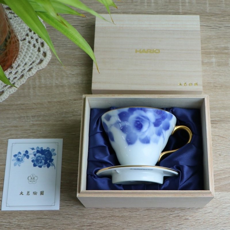 HARIOx大仓陶园 V60冈染付蔷薇01滤杯 - 咖啡壶/周边 - 陶 