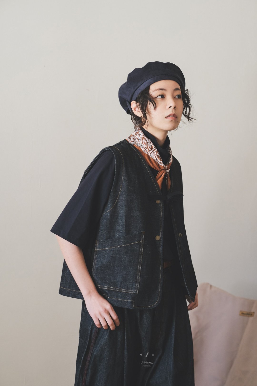 绑绳挺丹宁小版背心 - 女装背心 - 棉．麻 蓝色