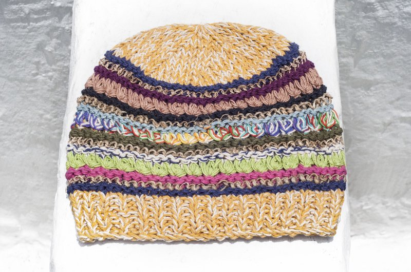 手工编织棉麻帽/渔夫帽/遮阳帽/手工帽/手工钩织帽-木瓜水果条纹 - 帽子 - 棉．麻 多色