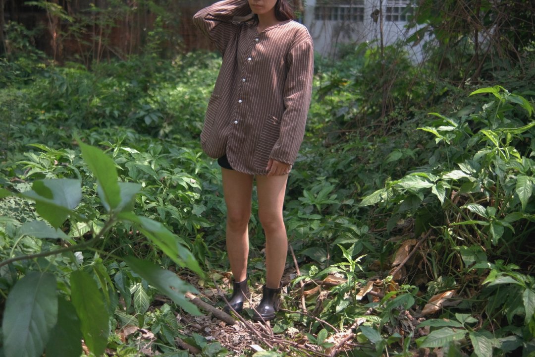 M.Jacket | Natural Ebony Fruit Dye | Hand Woven cotton - 女装休闲/机能外套 - 棉．麻 咖啡色