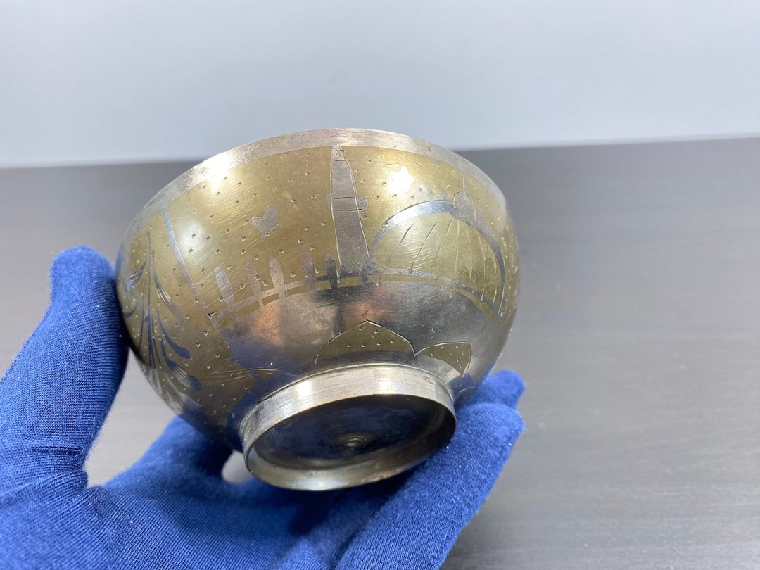 古董黄铜圆碗手工小容器金属盘糖容器 - 碗 - 铜/黄铜 