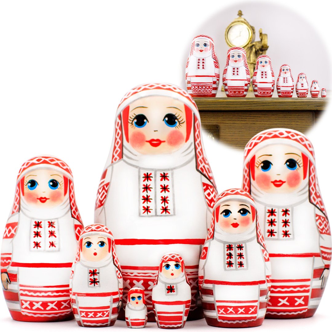 Russian Nesting Dolls Set 7 pcs - Matryoshka Doll in Belarusian Folk Clothes - 玩具/玩偶 - 木头 多色