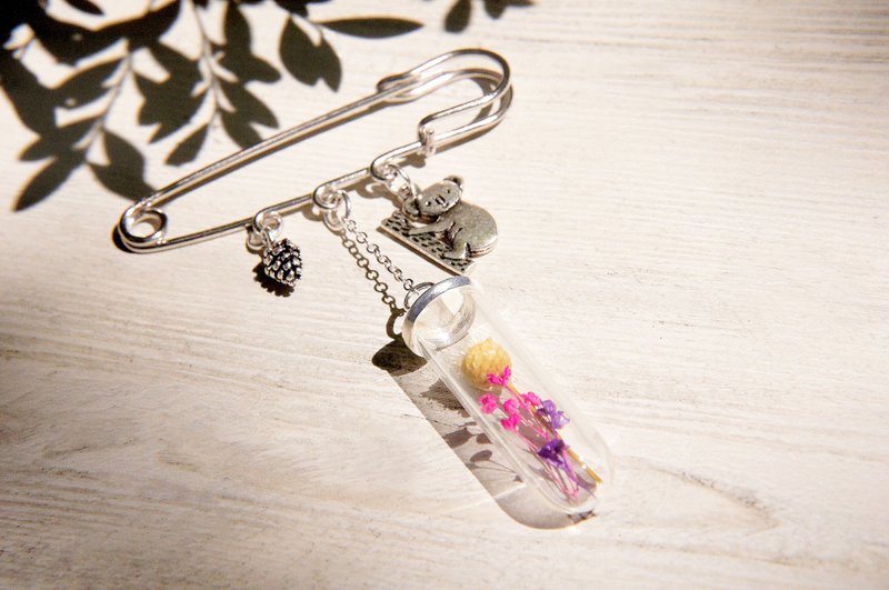 七夕礼物 / 植物系 / 法式质感玻璃球银色胸针 别针 - 黄色花朵 + 桃红色满天星 + 紫色藤蔓 - 胸针 - 玻璃 多色