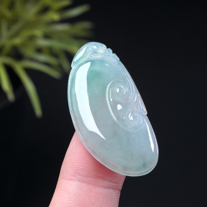 冰种晴水翡翠如意项链 | 裸石 | 天然缅甸玉翡翠A货 | 送礼 - 吊饰 - 玉石 绿色