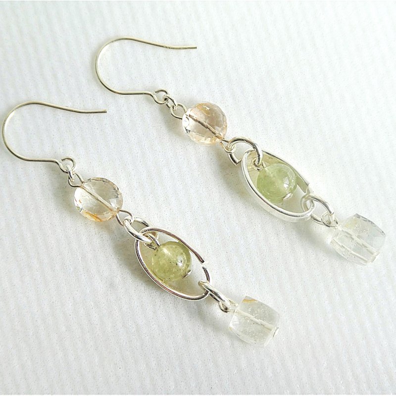 黄玉和绿石榴石项链 - 耳环/耳夹 - 半宝石 绿色