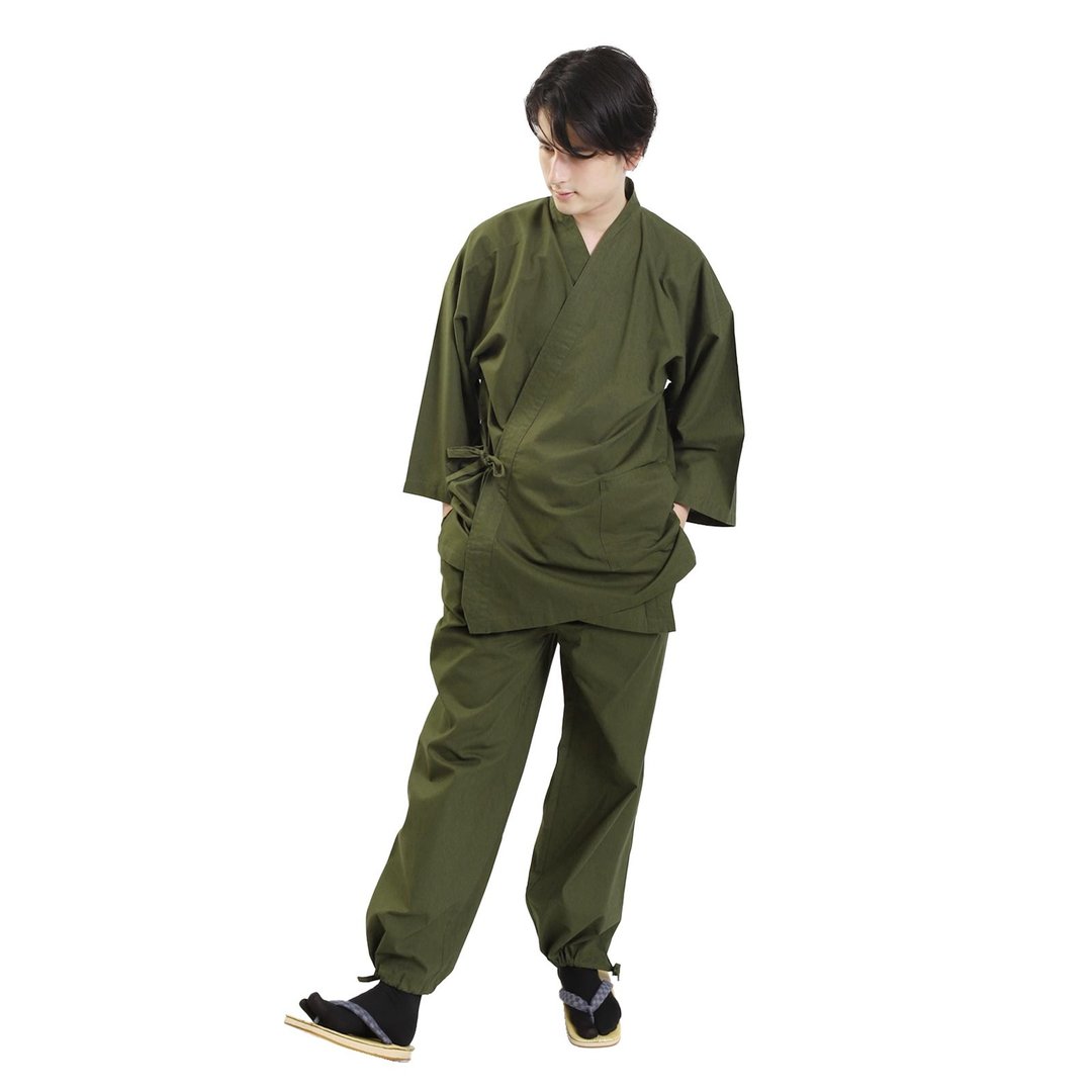 日本 和服 男性用 绵 作务衣 套装 M L LL 緑 - 居家服/睡衣 - 棉．麻 绿色
