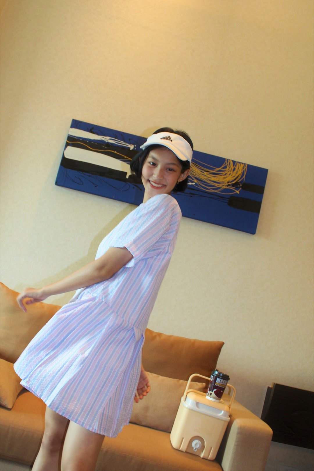 Highestjump flora dress (stripe babyblue-pink) - 洋装/连衣裙 - 棉 蓝色