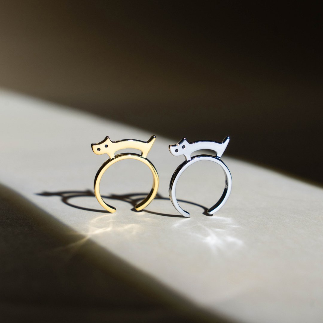 C – rings 01 猫咪漫步 925 纯银戒指 (银/金) - 戒指 - 纯银 