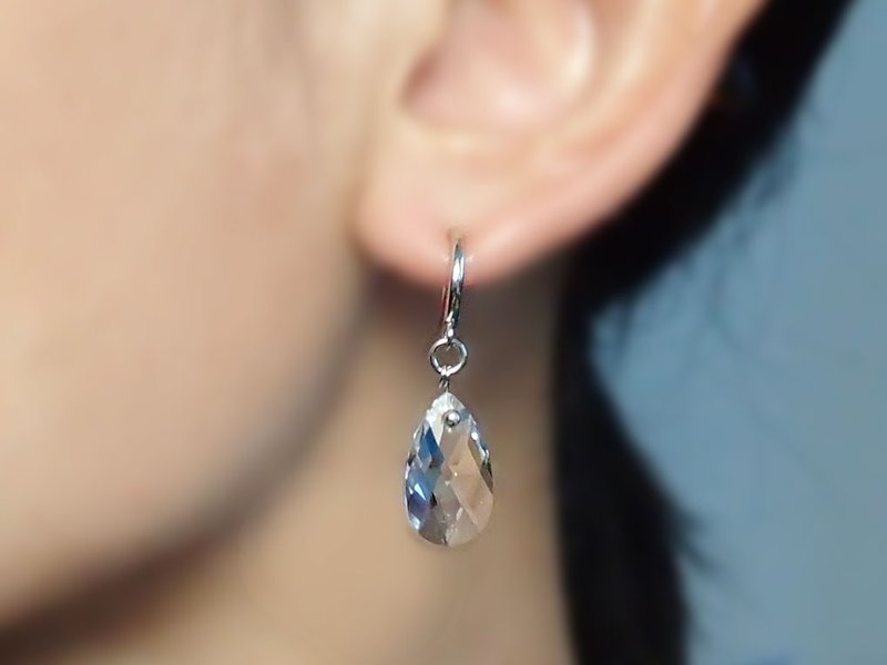 水滴, 施华洛世奇元素 & 耳夹 夹式 耳环 (一对) - 耳环/耳夹 - 玻璃 透明