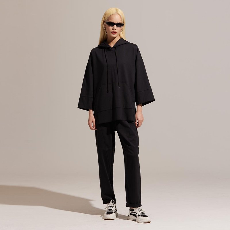 REBOOT动能-大口袋侧衩连帽七分袖上衣-黑 - 中性连帽卫衣/T 恤 - 聚酯纤维 黑色