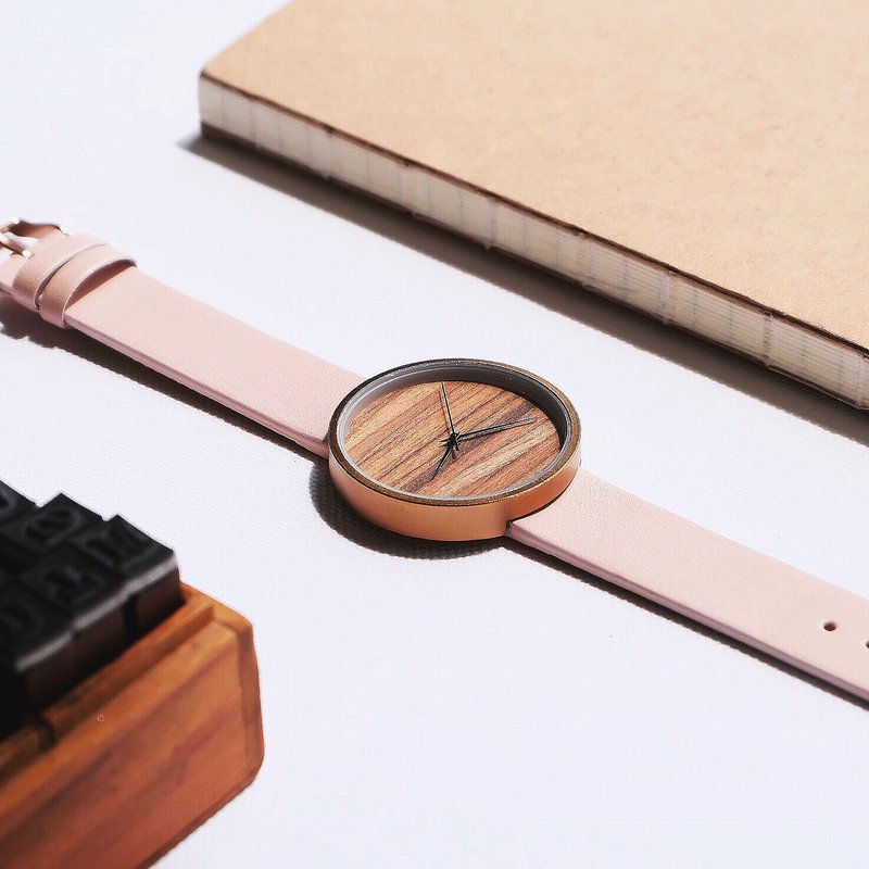 Mahogany Wood x Baby Pink - 女表 - 真皮 粉红色