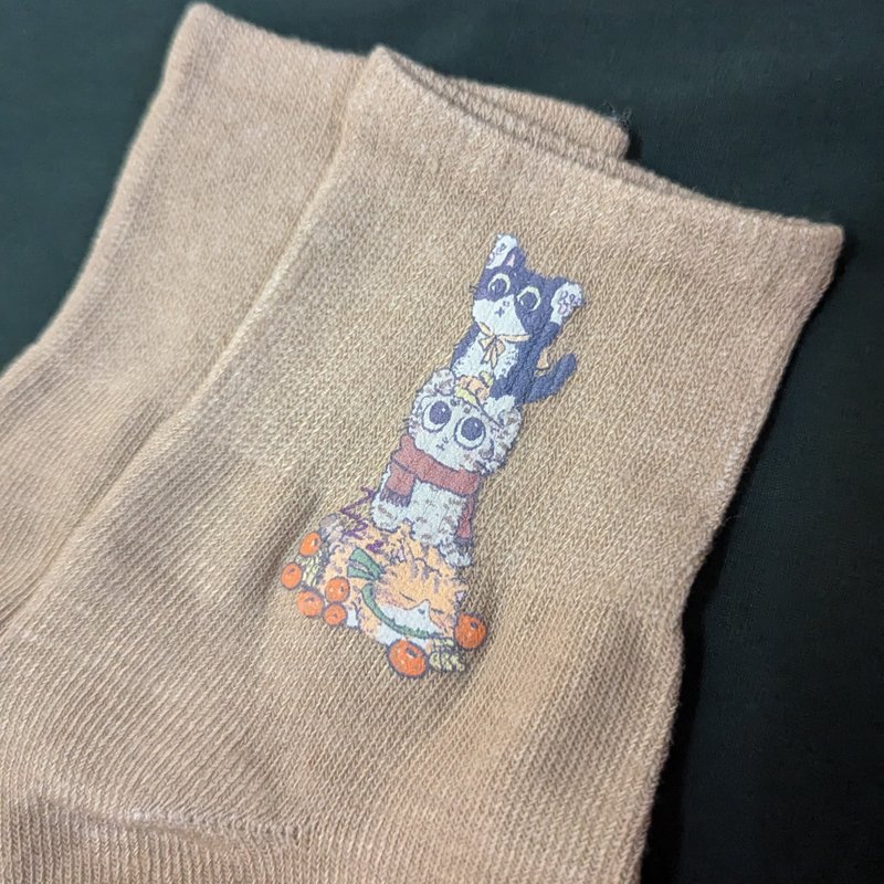 (22-24cm)袜子-文青卡其色 - 袜子 - 棉．麻 卡其色