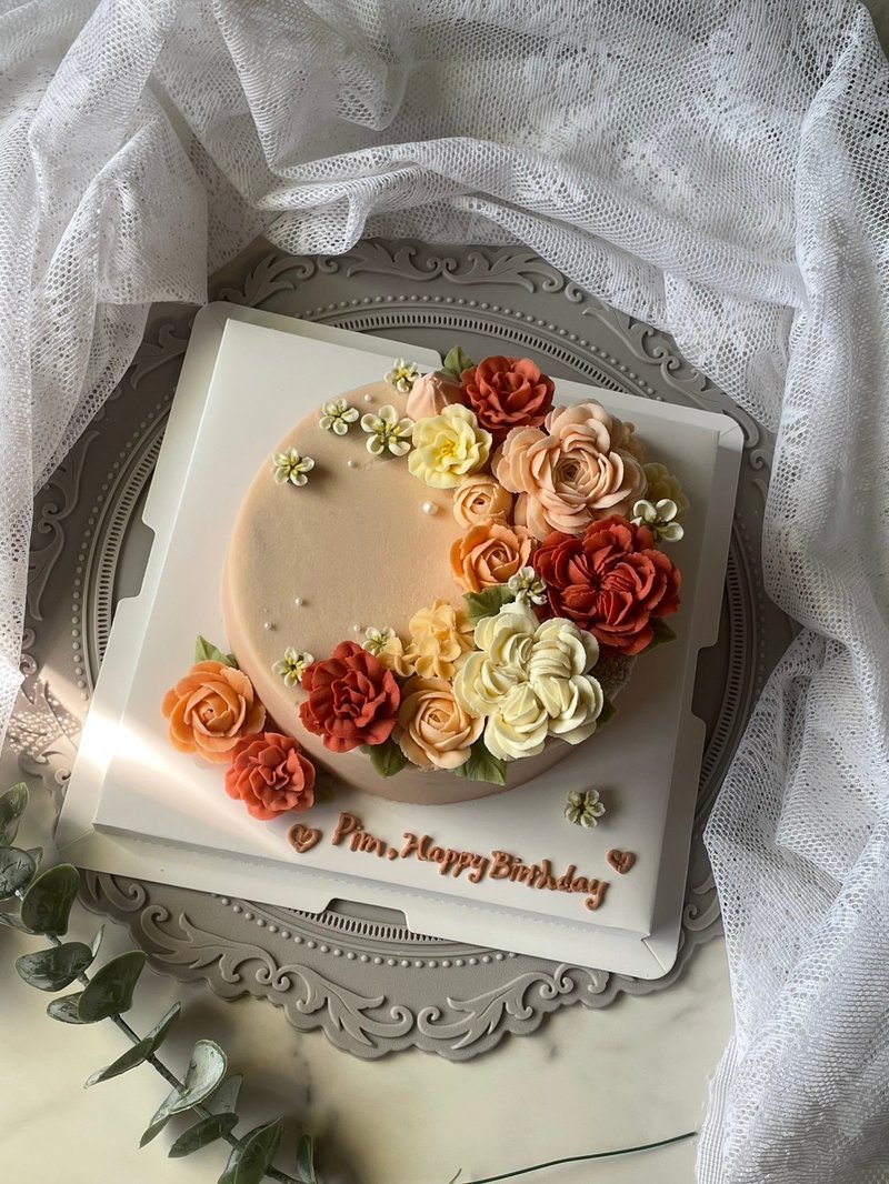 韩式豆沙裱花蛋糕 6寸 【可可奶酪】仅开放自取(台南) - 蛋糕/甜点 - 新鲜食材 粉红色