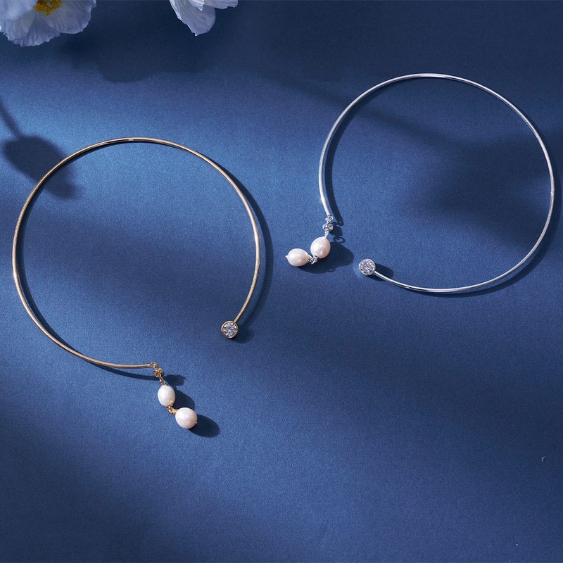 典雅珠串锆石颈环 (共2色) - 项链 - 铜/黄铜 