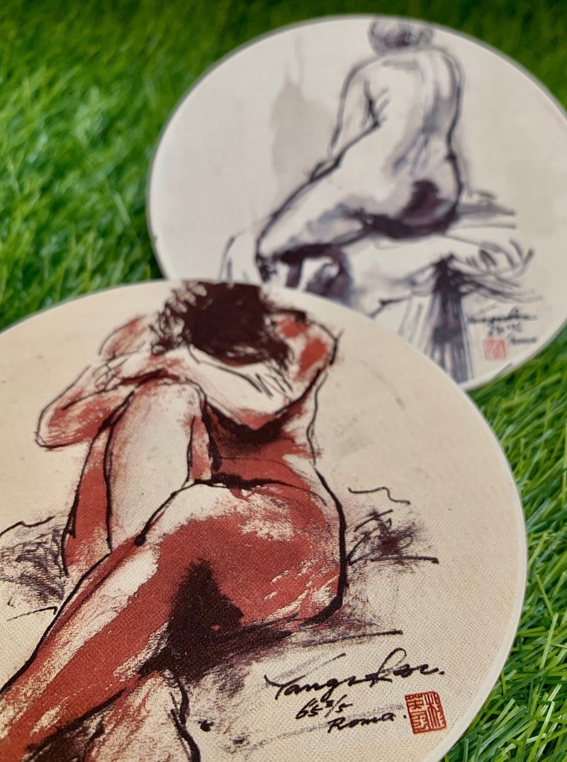 裸女速写系列杯垫 - 杯垫 - 陶 卡其色