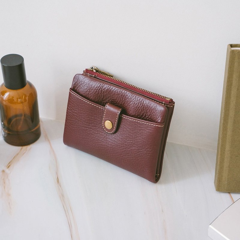 【礼盒】真皮多夹层短夹 29035 酒红 - 皮夹/钱包 - 真皮 红色