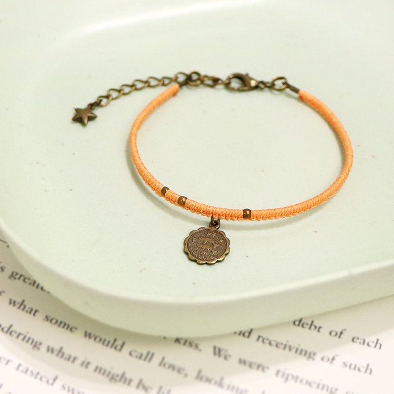 【限量】水象·双鱼座丨定制化礼物 蜡线编织 幸运色 手环-橙色 - 手链/手环 - 蜡 橘色