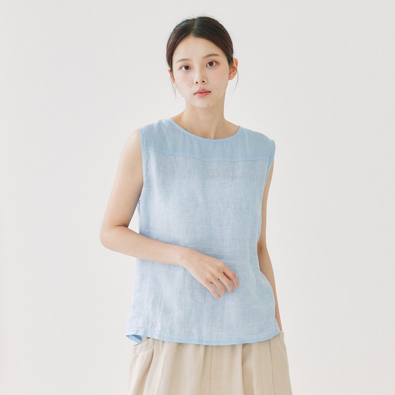 【Simply Yours】清爽千鸟格背心 蓝F - 女装背心 - 棉．麻 蓝色