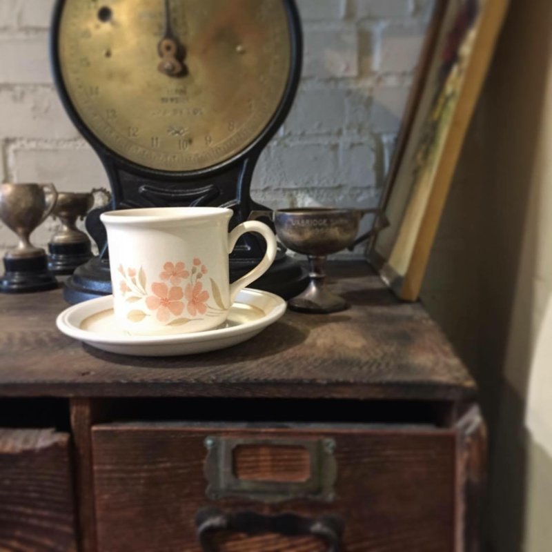 英国制 早期粉色系厚质复古花卉茶杯组 - 茶具/茶杯 - 瓷 