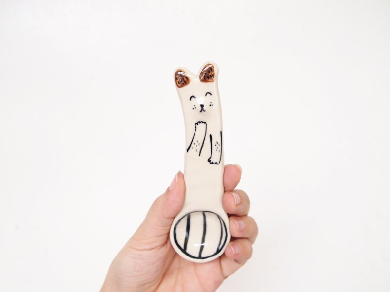 Ceramic spoon picture dog dog spoon - 餐刀/叉/匙组合 - 陶 白色