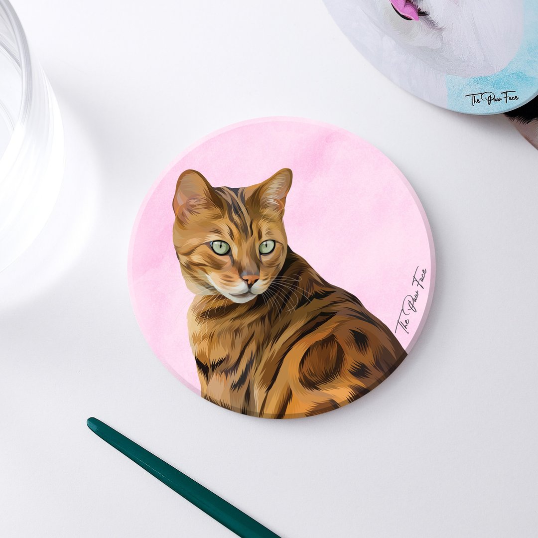 豹猫 猫猫-圆型陶瓷吸水杯垫/动物/居家用品 - 杯垫 - 陶 
