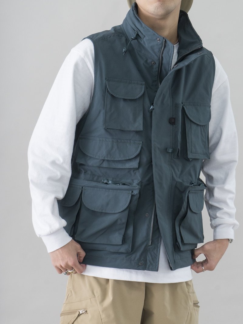 VEST 日系工裝馬甲 戶外功能性實用背心 露營釣魚多袋馬甲Outdoor - 男装背心 - 聚酯纤维 绿色