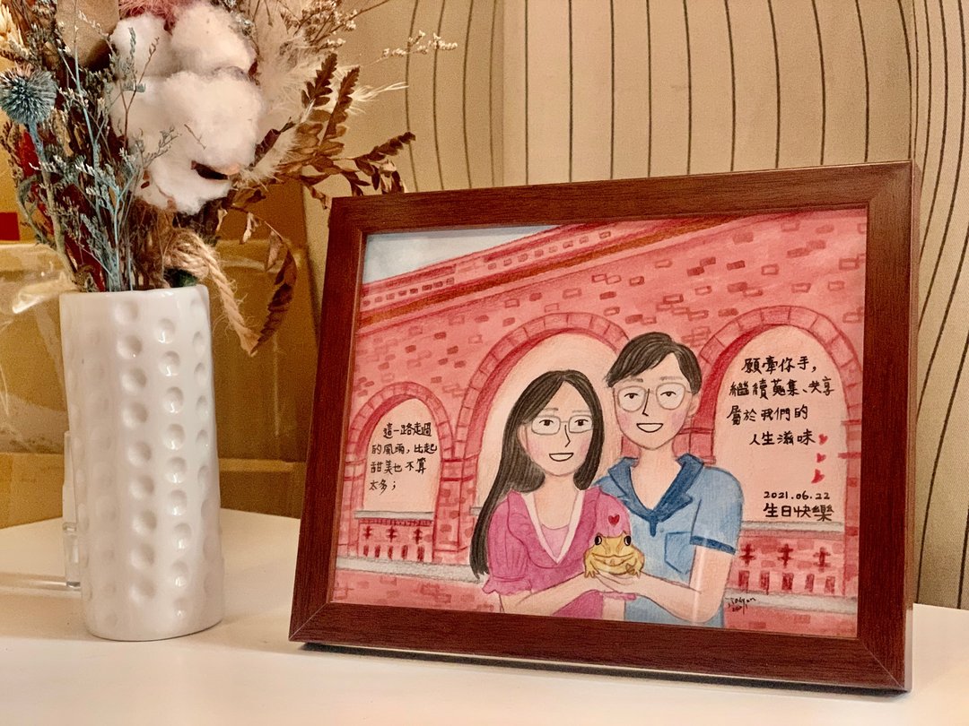 【满版背景插画似颜绘】8寸彩色/定制化礼物 情人节礼物 可加购相 - 其他 - 纸 多色