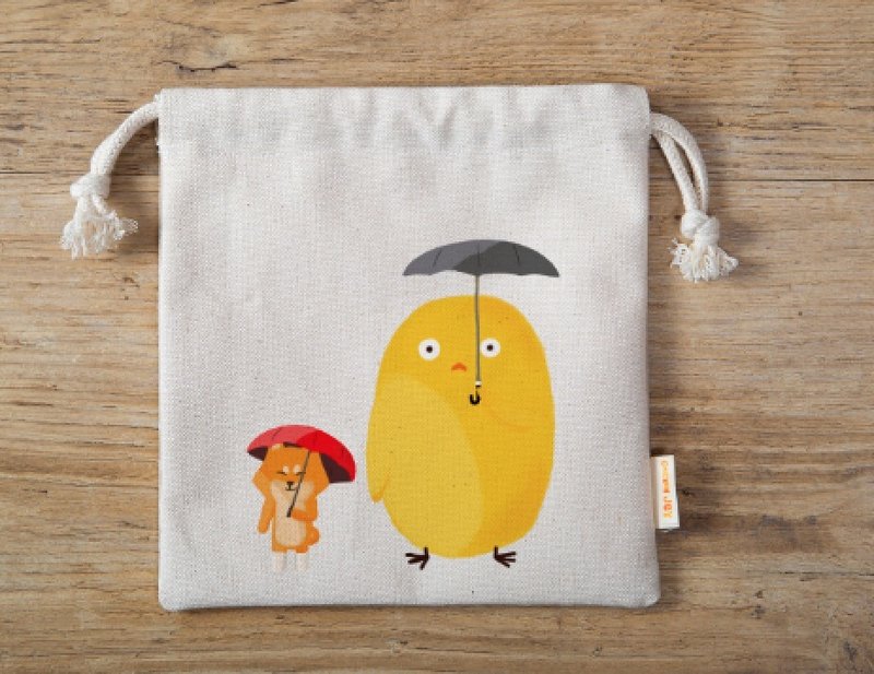柴犬与小鸡/点点 /束口袋 - 束口袋双肩包 - 棉．麻 黄色