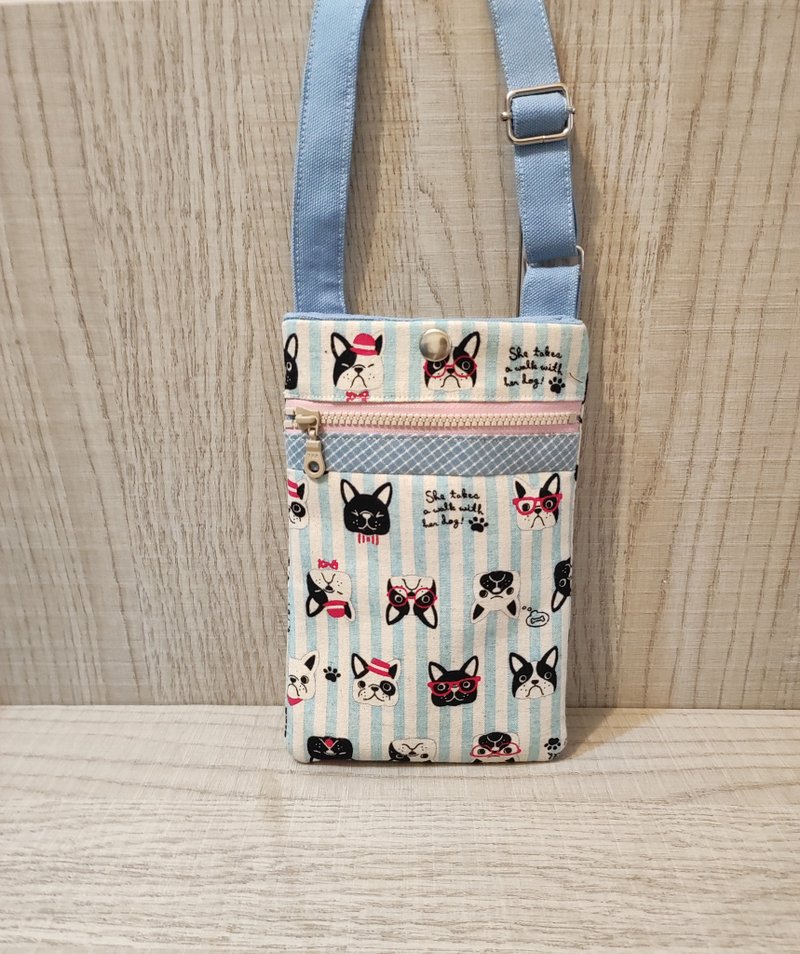 手机随身包-法国斗牛犬(附拉链) - 侧背包/斜挎包 - 棉．麻 